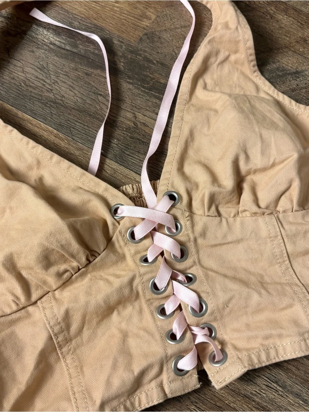 Top & Skirt Matching Set Pink-Tan Lace-Up